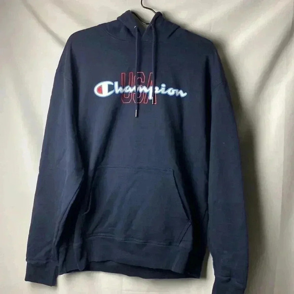 CHAMPION MENS LARGE HOODED PULLOVER SWEATSHIRT DRAWSTRING POCKETS USA DESIGN - Picture 2 of 12
